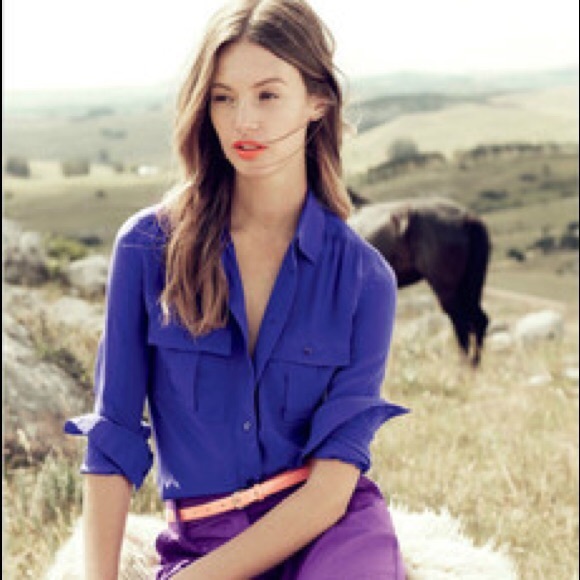 100% Silk Purple Button Up Blouse - JCrew - Picture 2 of 7